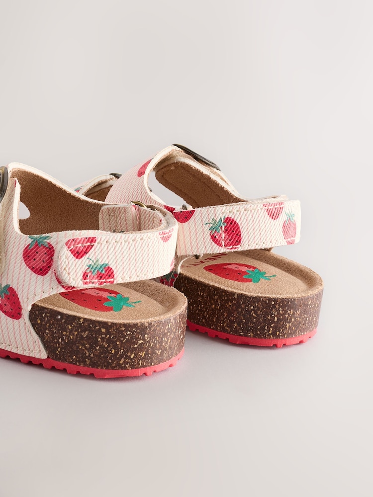 Cream Strawberry Standard Fit (F) Corkbed Double Two Strap Sandals - Image 4 of 6