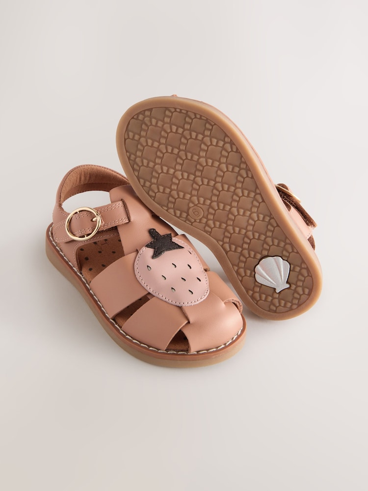 Tan Brown Strawberry Leather Fisherman Sandals - Image 3 of 5