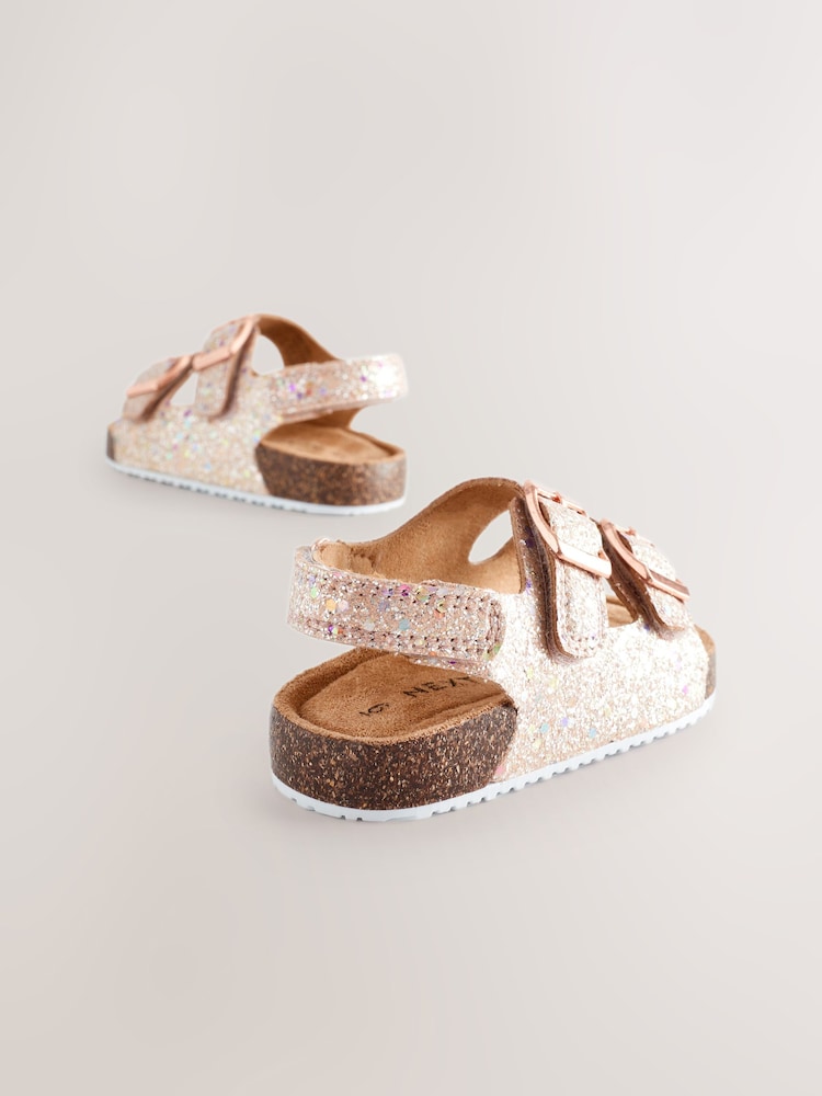 Pink Glitter Standard Fit (F) Corkbed Double Two Strap Sandals - Image 3 of 5
