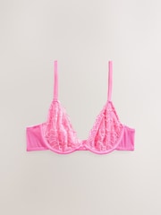 Bright Pink Plunge Pretty Floral Print Lace Bra - Image 13 of 15