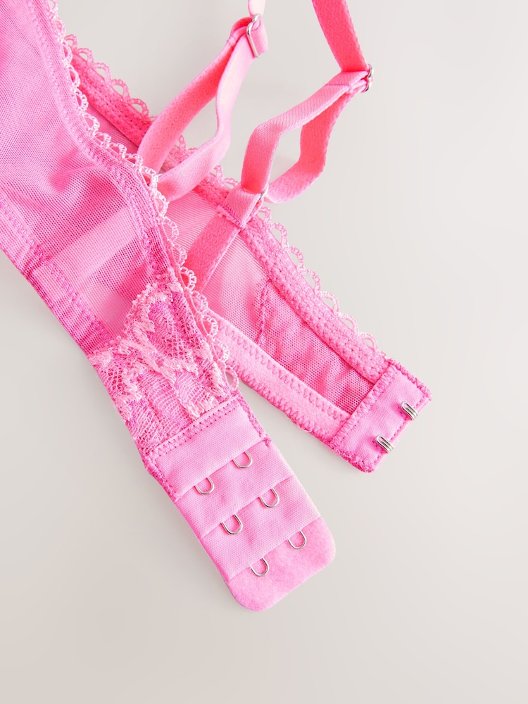 Bright Pink Plunge Pretty Floral Print Lace Bra - Image 15 of 15