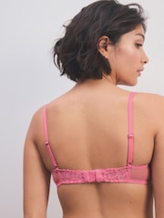 Bright Pink Plunge Pretty Floral Print Lace Bra - Image 6 of 9