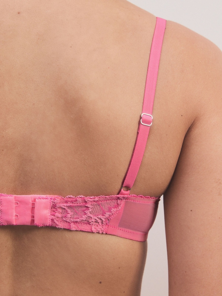 Bright Pink Plunge Pretty Floral Print Lace Bra - Image 9 of 9