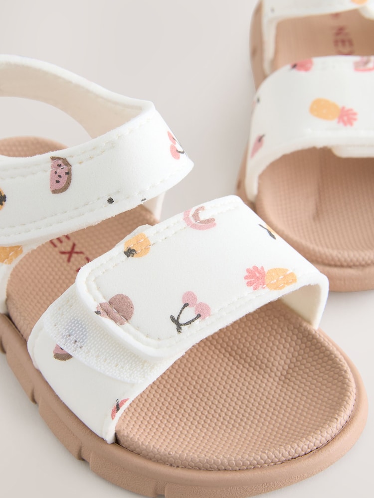 White Fruit Print Neoprene Touch Fastening Sandals - Image 3 of 5