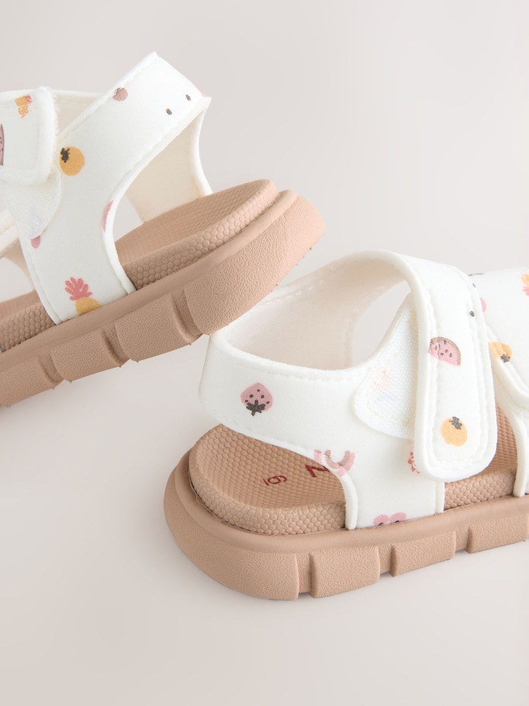 White Fruit Print Neoprene Touch Fastening Sandals - Image 4 of 5