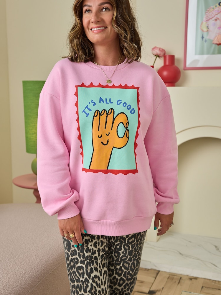 Eleanor Bowmer Pink It's All Good Oversized Sweatshirt - Image 2 of 5