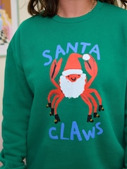Eleanor Bowmer Green Christmas Santa Claws Oversized Sweatshirt - Image 9 of 14