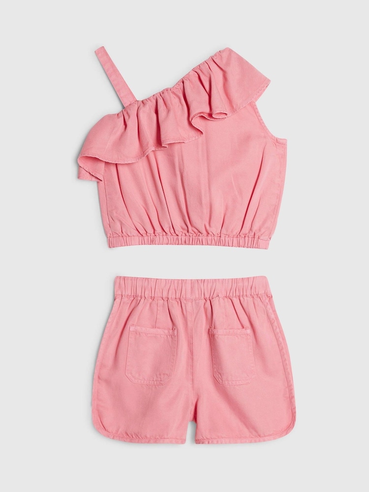 River Island Pink Tencel Aysmmetric Top & Shorts Set - Image 2 of 4