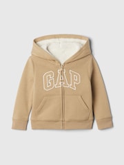 Marrón - Sudadera con capucha, cremallera y forro de sherpa con el logotipo de Gap (6 meses - 5 años) - Imagen 1 de 3
