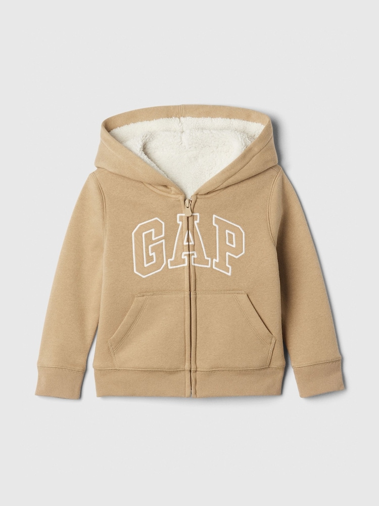 Gap Brown Logo Sherpa-Lined Zip Hoodie (6mths-5yrs) - Image 1 of 3 Gap Brown Logo Sherpa-Lined Zip Hoodie (6mths-5yrs) - Image 1 of 3