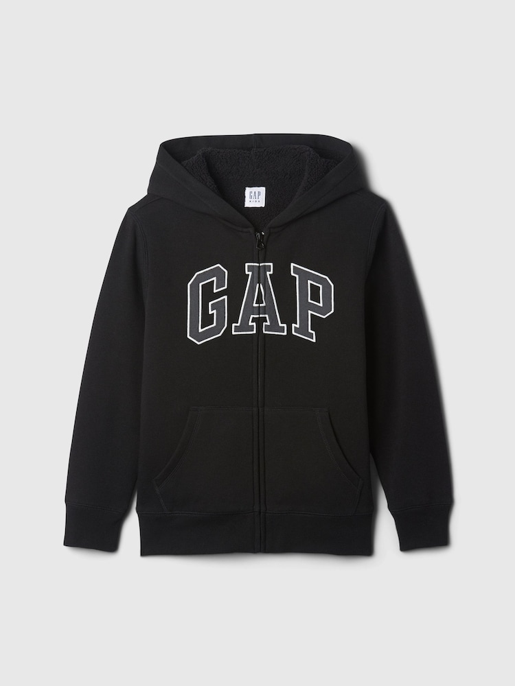 Gap Black Logo Sherpa-Lined Zip-Up Hoodie (4-13yrs) - Image 1 of 3