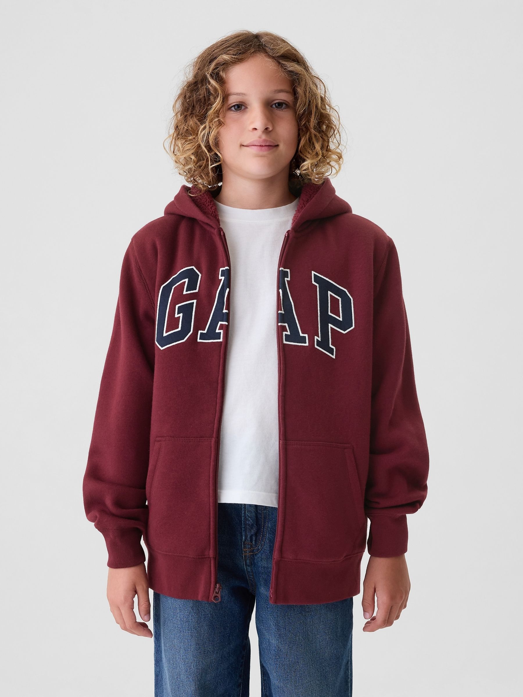 Buy Gap Red Logo Sherpa Lined Zip Up Hoodie 4 13yrs from Next Luxembourg