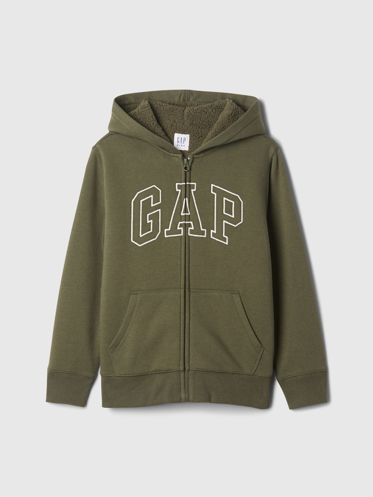 Gap Green Logo Sherpa-Lined Zip-Up Hoodie (4-13yrs) - Image 1 of 3