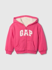 Gap Pink Logo Sherpa-Lined Vintage Zip Hoodie (6mths-5yrs) - Image 1 of 3