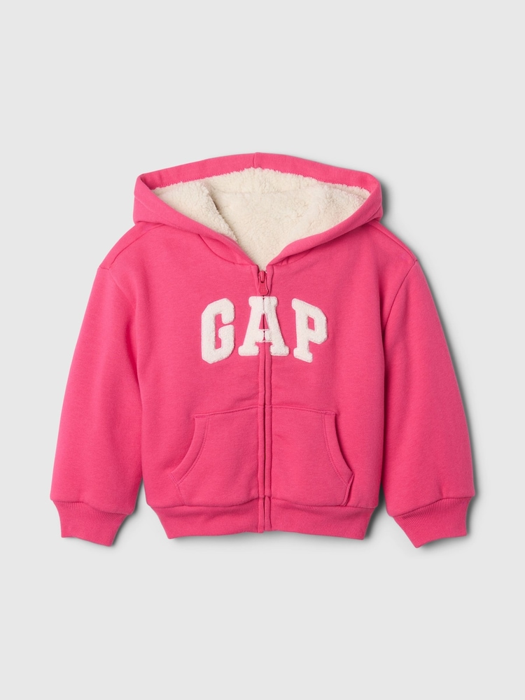 Gap Pink Logo Sherpa-Lined Vintage Zip Hoodie (6mths-5yrs) - Image 1 of 3