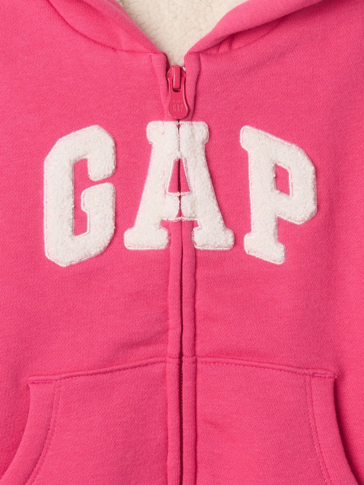 Gap Pink Logo Sherpa-Lined Vintage Zip Hoodie (6mths-5yrs) - Image 3 of 3