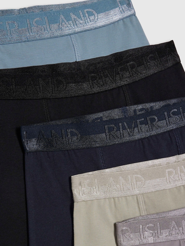 River Island Blue Metallic Waistband 5 Pack Boxers - Image 3 of 3 River Island Blue Metallic Waistband 5 Pack Boxers - Image 3 of 3