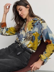 Abstract Blue Print Long Sleeve Button Down Shirt - Image 1 of 8