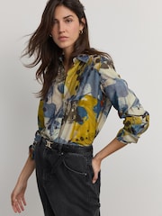 Abstract Blue Print Long Sleeve Button Down Shirt - Image 3 of 8