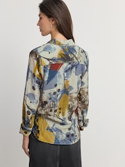 Abstract Blue Print Long Sleeve Button Down Shirt - Image 4 of 8