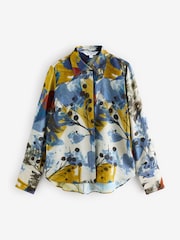 Abstract Blue Print Long Sleeve Button Down Shirt - Image 6 of 8