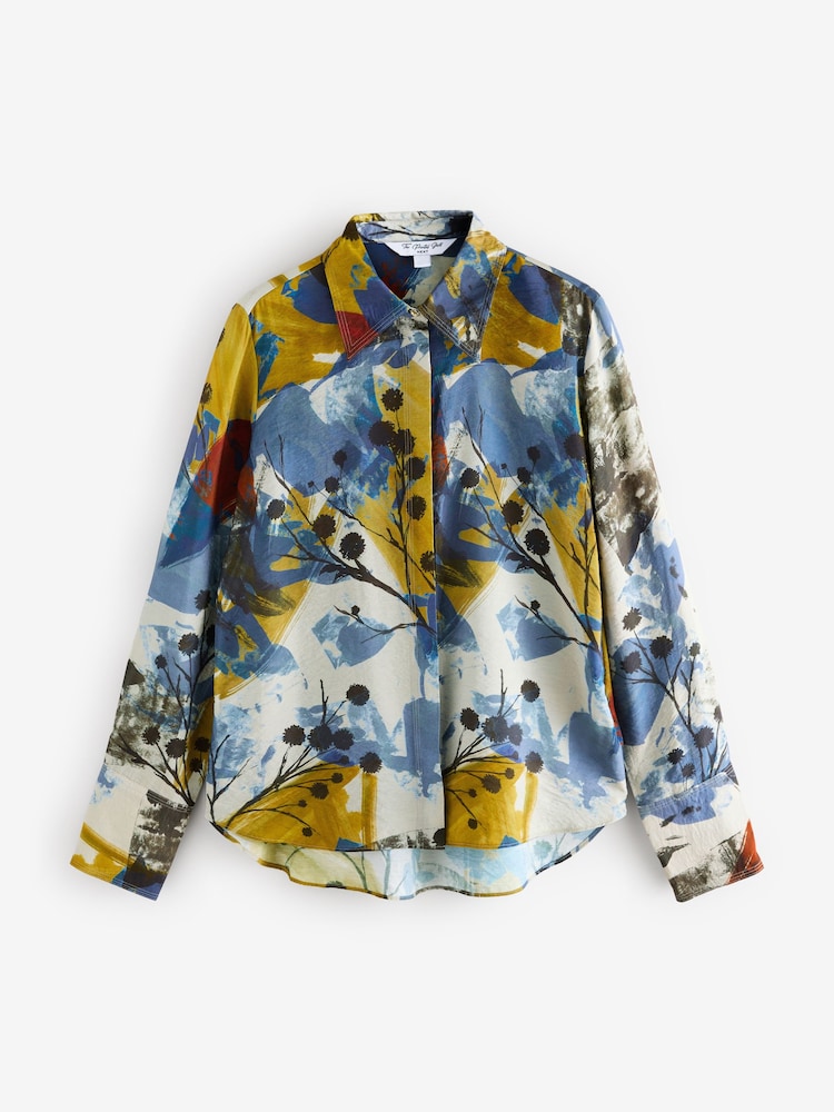Abstract Blue Print Long Sleeve Button Down Shirt - Image 6 of 8