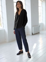 Black Relaxed Fit Long Sleeve Overhead V-Neck Blouse - Image 2 of 7