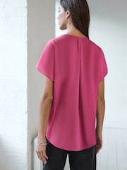 Pink - Relaxed Fit Short Sleeve Overhead V-Neck Blouse - Bild 2 von 7