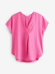Pink - Relaxed Fit Short Sleeve Overhead V-Neck Blouse - Bild 5 von 7