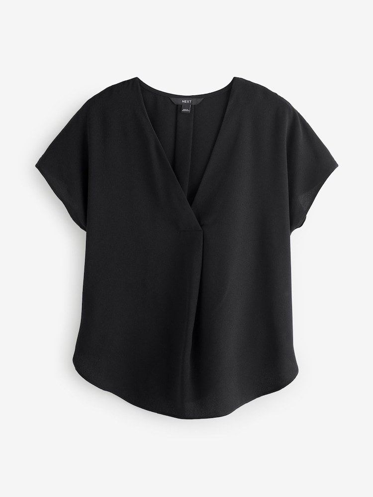 Noir - Relaxed Fit Manches courtes Overhead Col en V Chemisiers - Image 6 of 8