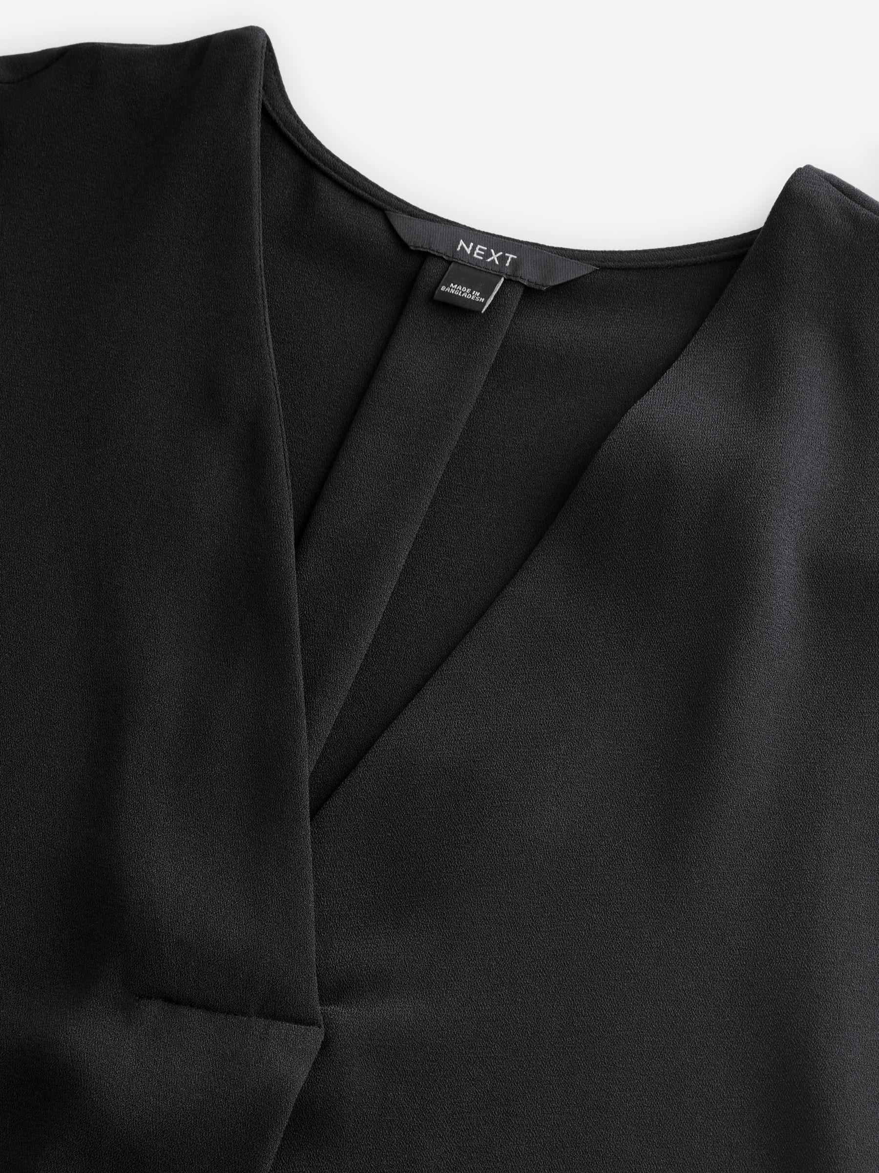 Buy Black Relaxed Fit Short Sleeve Overhead V-Neck Blouse