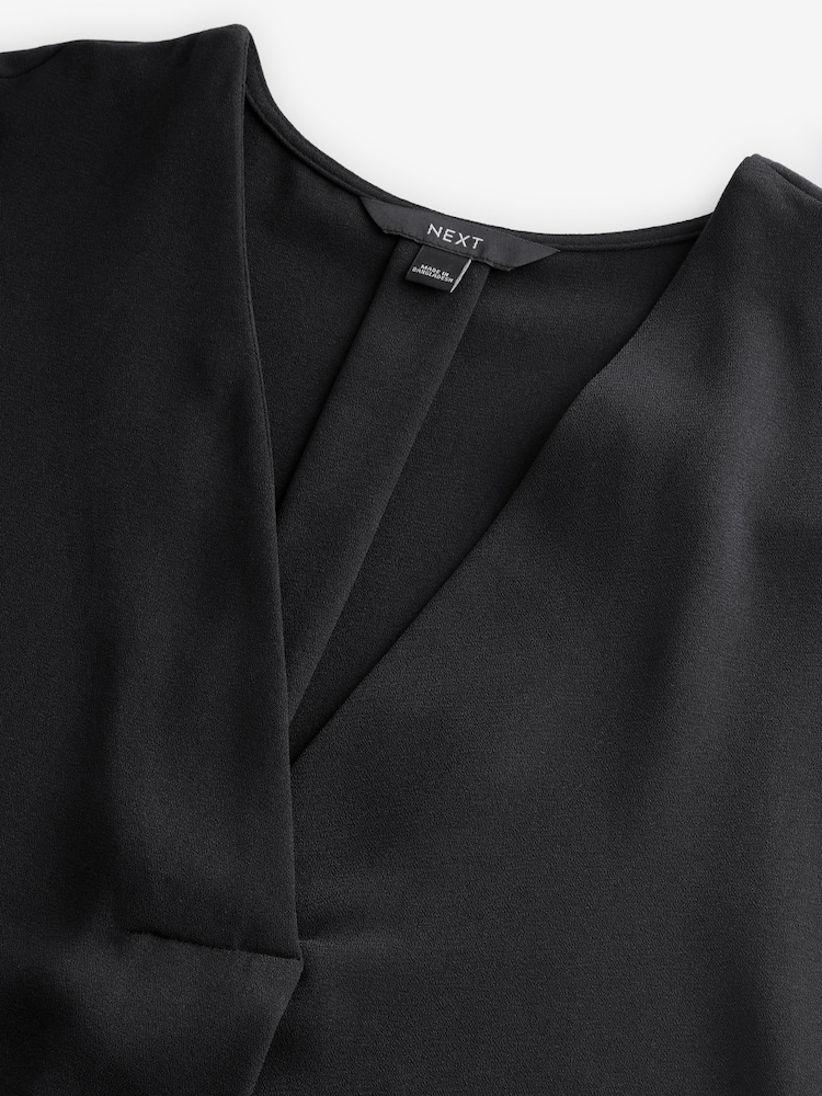 Noir - Relaxed Fit Manches courtes Overhead Col en V Chemisiers - Image 7 of 8