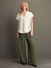 Cream Relaxed Fit Short Sleeve Overhead V-Neck Blouse - Image 2 of 7