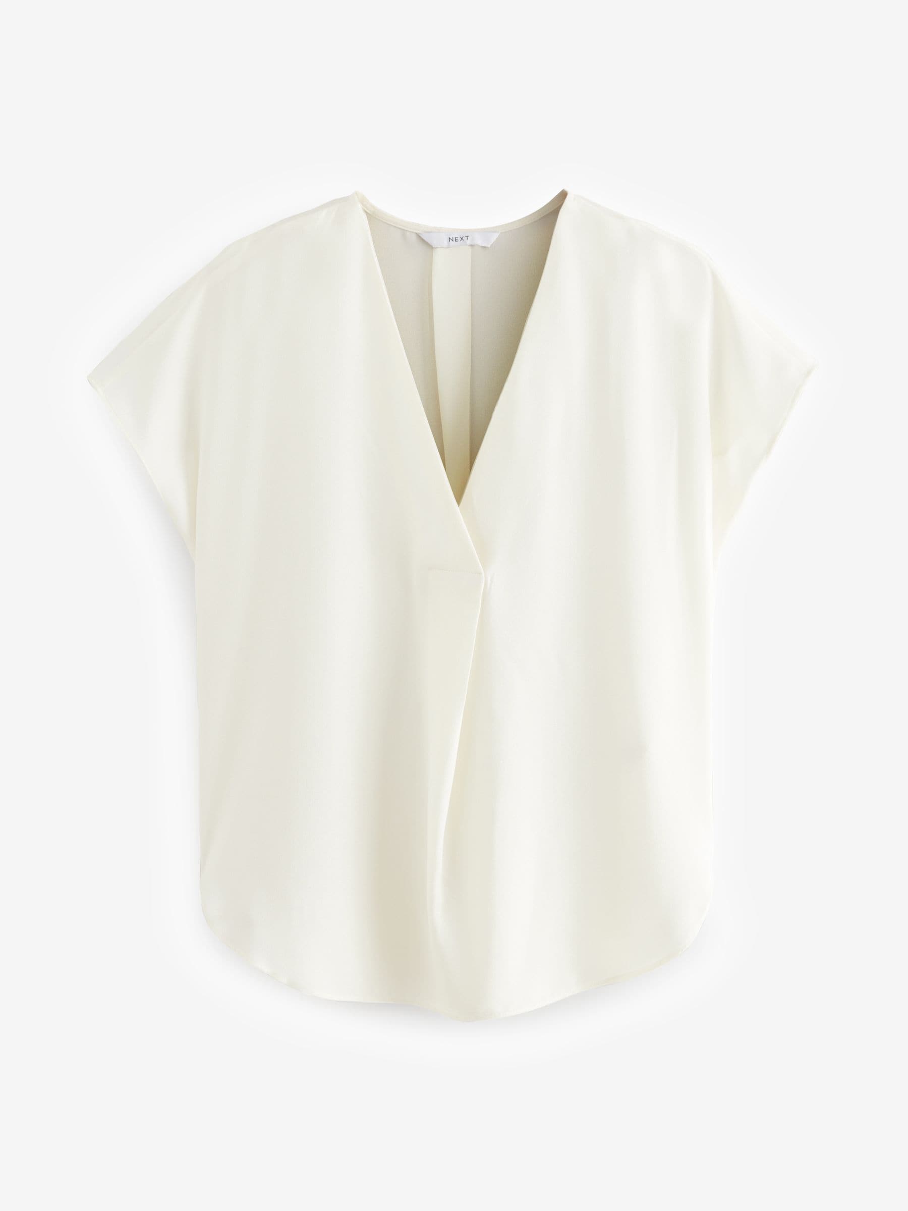 Buy Cream Relaxed Fit Short Sleeve Overhead V-Neck Blouse from