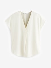 Cream Relaxed Fit Short Sleeve Overhead V-Neck Blouse - Image 5 of 7