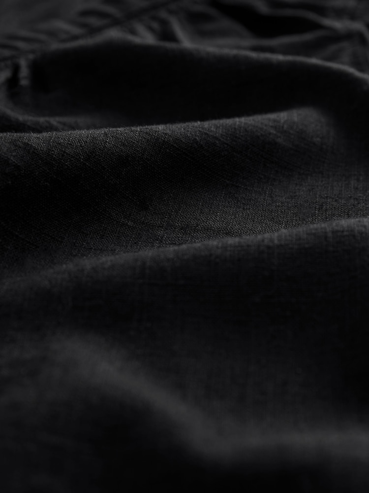 Black Button Down Ruffle Sleeve Top With Linen - Image 6 of 6