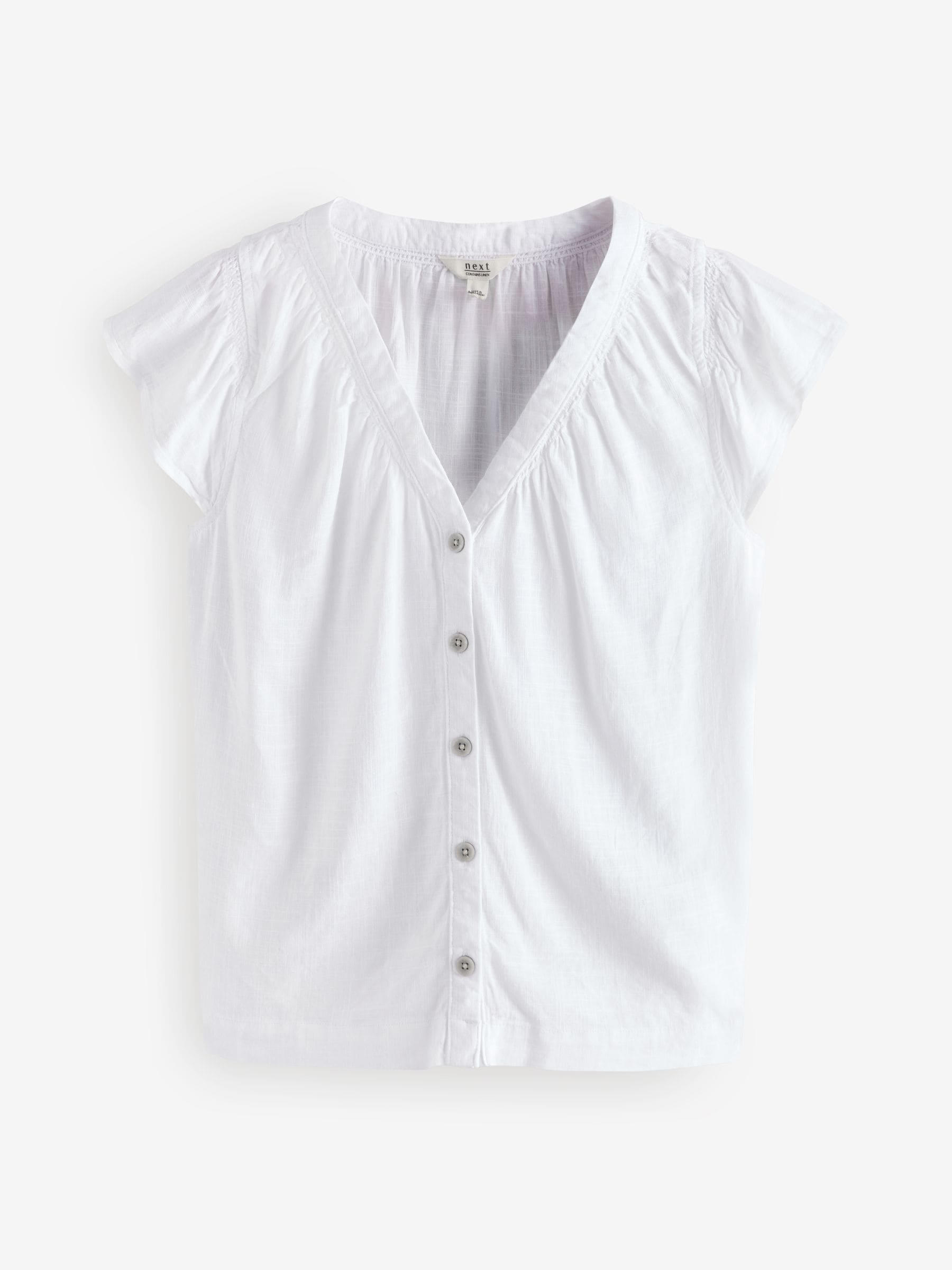 Buy White Button Down Ruffle Sleeve Top With Linen from Next USA