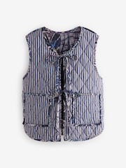 Lilac/Purple Abstract and Stripe Print Padded Reversible Tie Front 100% Cotton Gilet - Image 8 of 10