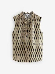 Dash Print Halter Tie Neck Sleeveless Top With Linen - Image 4 of 6