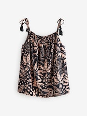 Black/Cream Palm Print Tassel Strappy Cami With Linen - Image 4 of 8