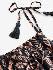 Black/Cream Palm Print Tassel Strappy Cami With Linen - Image 5 of 8