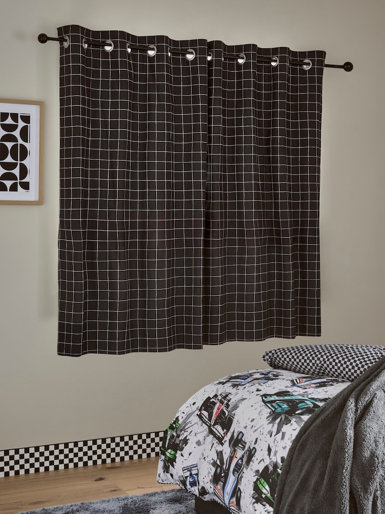 Mono Grid Eyelet Blackout Curtains - Image 2 of 5