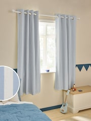 Blue Stripe Eyelet Blackout Curtains - Image 1 of 7