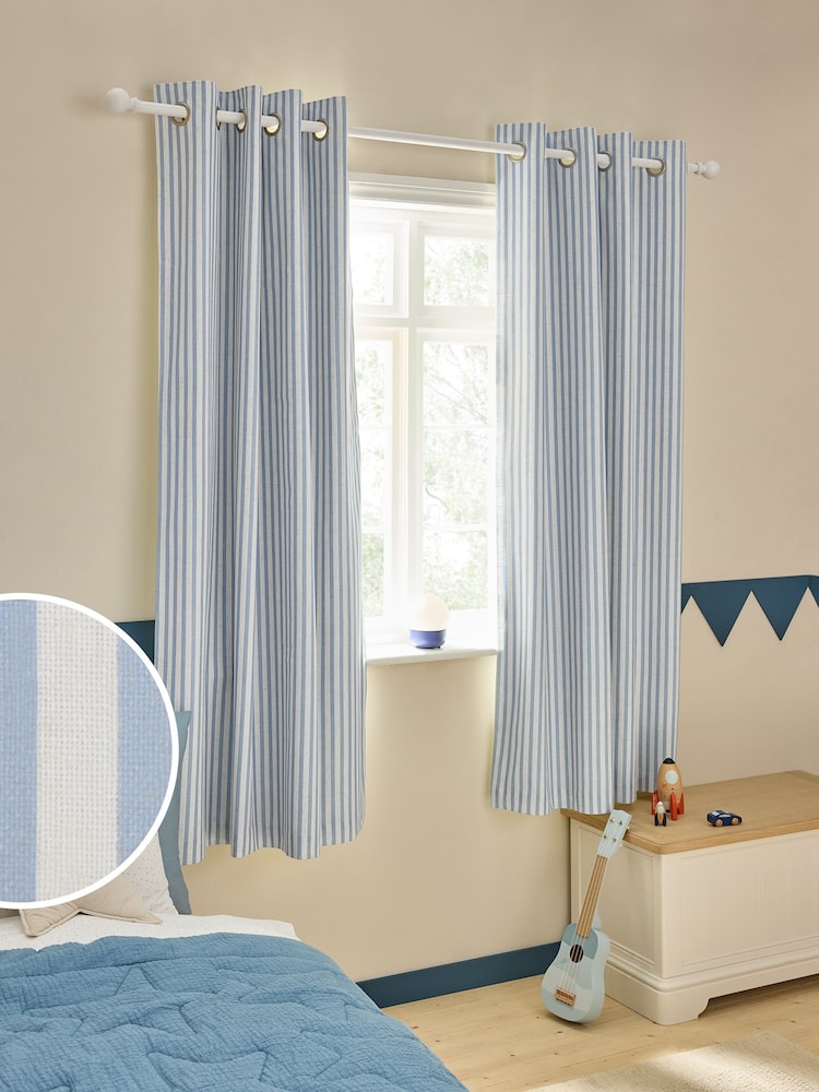 Blue Stripe Eyelet Blackout Curtains - Image 1 of 7