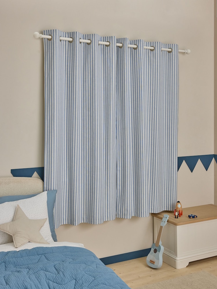 Blue Stripe Eyelet Blackout Curtains - Image 2 of 7