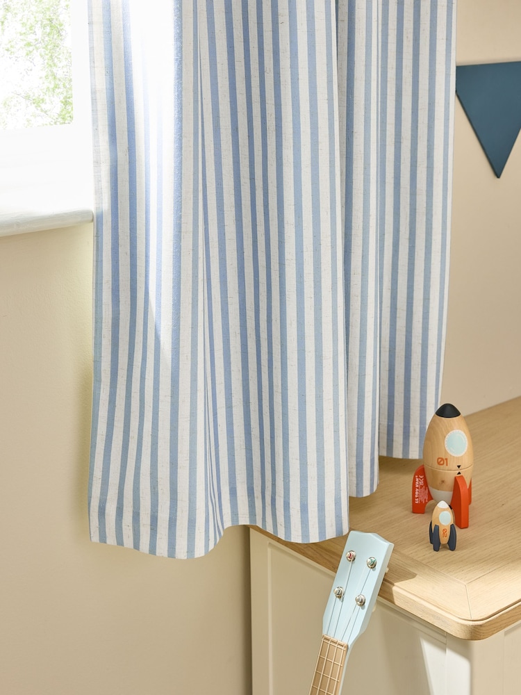 Blue Stripe Eyelet Blackout Curtains - Image 3 of 7