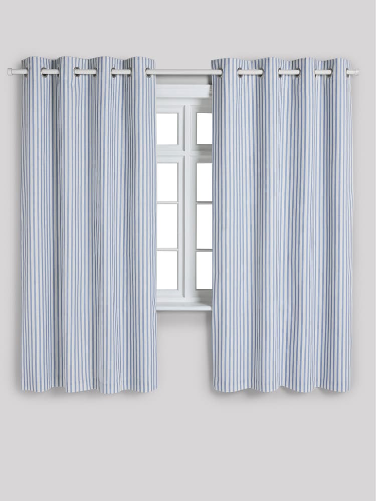 Blue Stripe Eyelet Blackout Curtains - Image 5 of 7