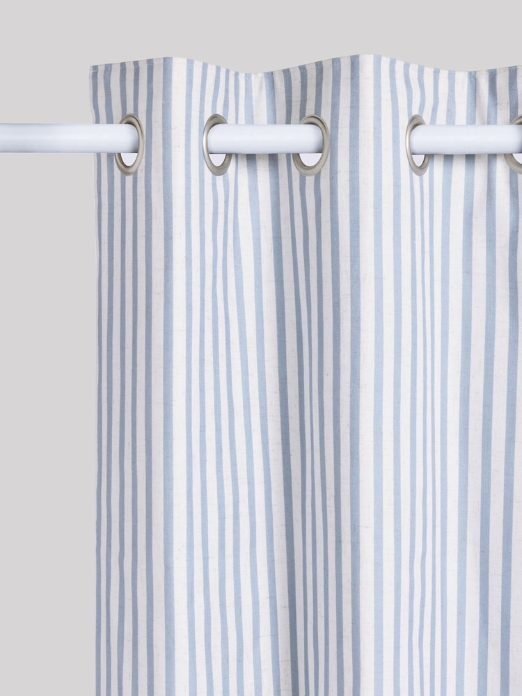 Blue Stripe Eyelet Blackout Curtains - Image 6 of 7