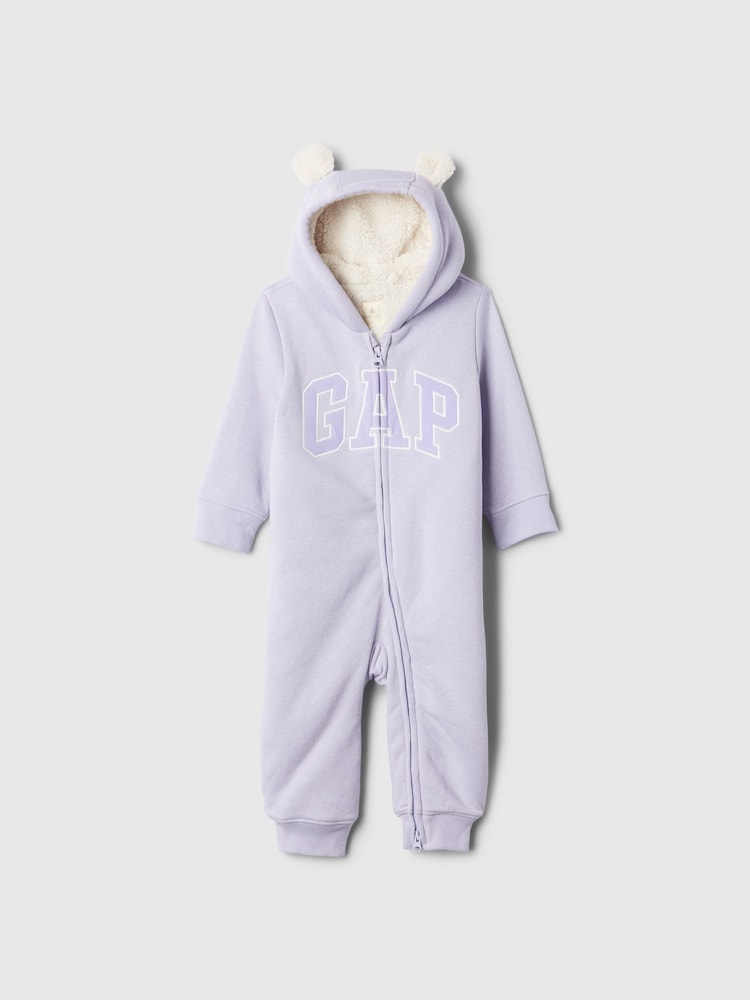 Gap Purple Logo Sherpa Lined Zip Hooded All in One (Newborn - 24mths) - Image 1 of 3