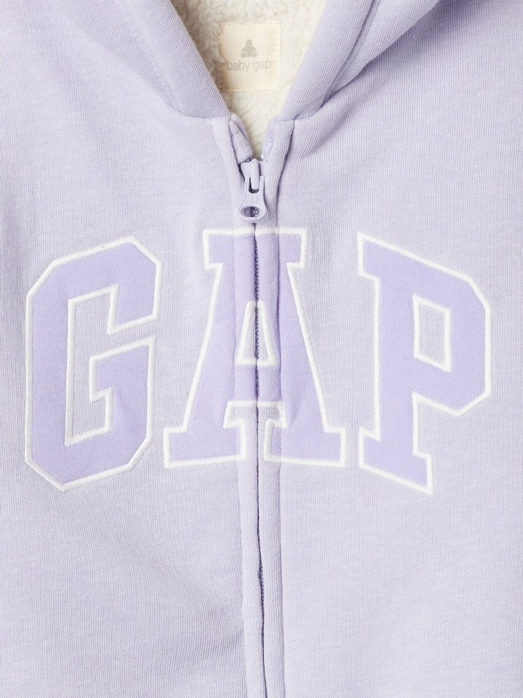 Gap Purple Logo Sherpa Lined Zip Hooded All in One (Newborn - 24mths) - Image 3 of 3